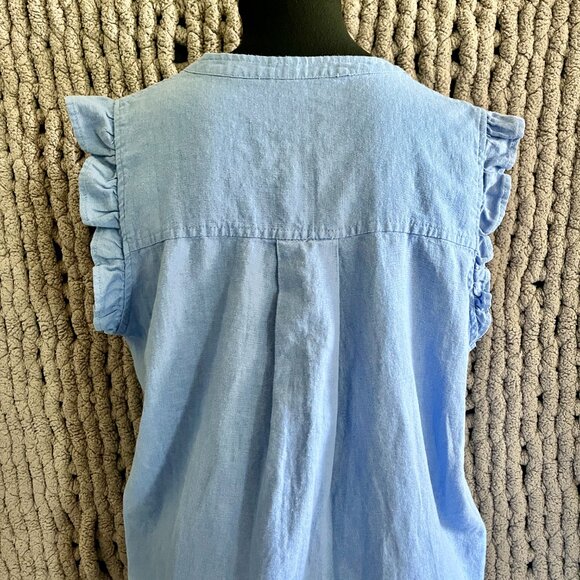 Light Blue Ruffle Sleeve Chambray Tunic Dress Size medium (approximate) - Picture 7 of 8